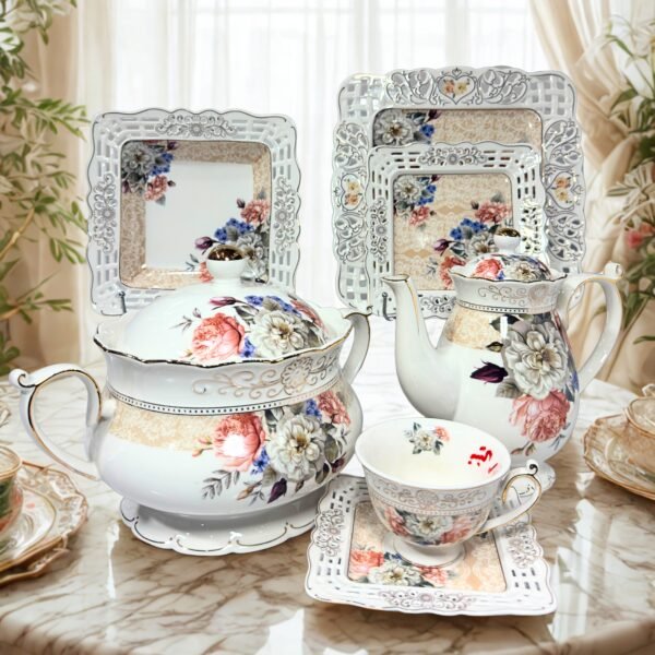 dinner set fancy bone embossed 61pc