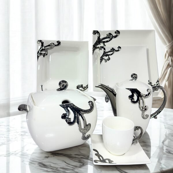 dinner set fancy bone embossed 61pc
