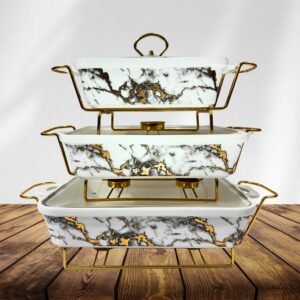 Home Buffet Dish Ceramic 3Pc With Stand