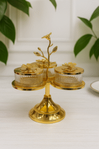 luxury gold 3 jar dry fruit & candy holder